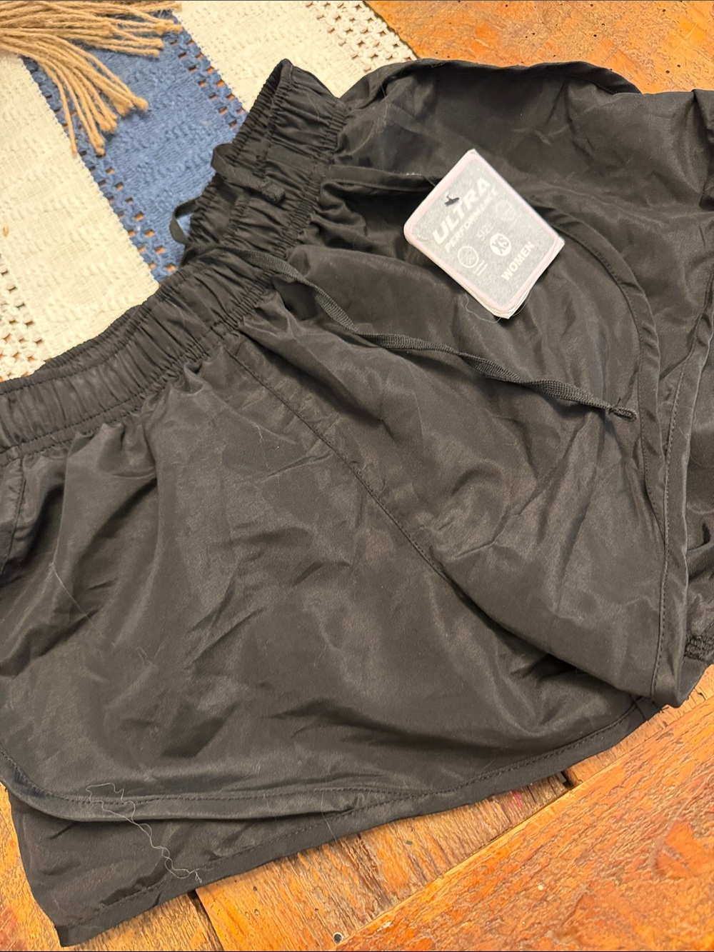 Women's Black Athletic Shorts with Elastic Waistband and Drawstring
